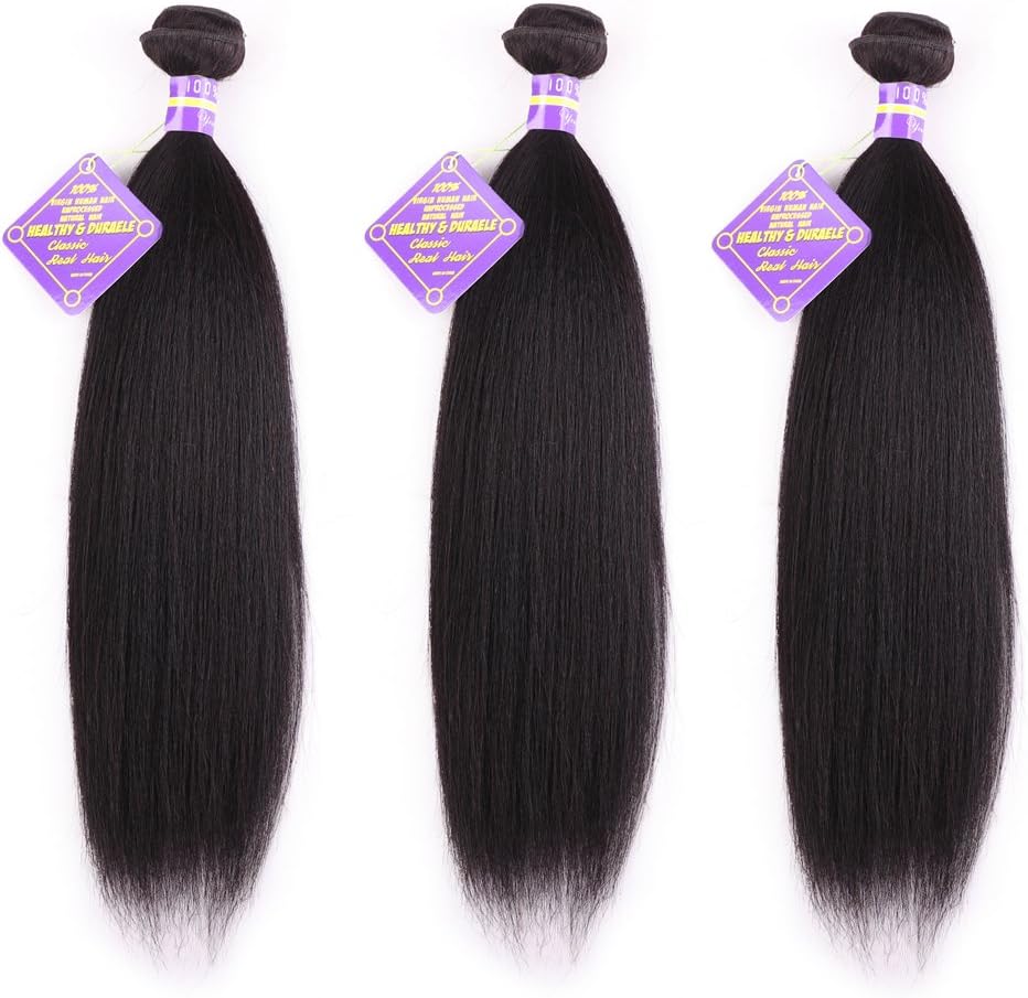 Favor Beauty Store Brazilian Virgin Hair Yaki 3 Bundles(12 14 16) Hair Extensions Natural Black Color 100% Unprocessed Yaki Human Hair Weave