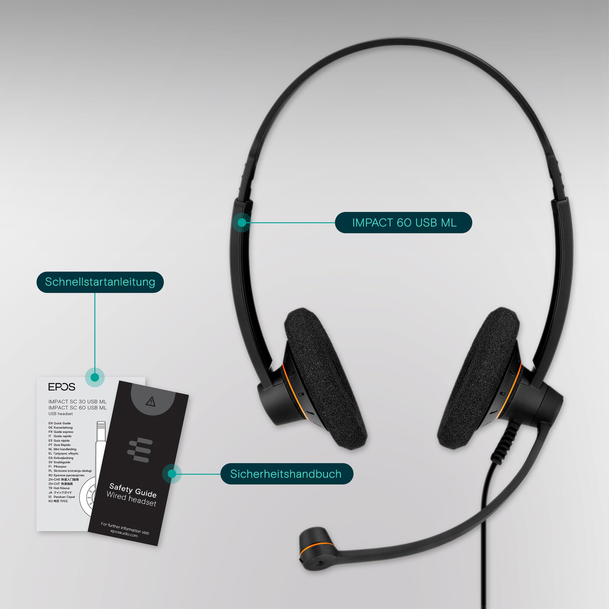 Sennheiser EPOS Impact SC 60 USB ML beidseitiges UC-Headset mit In-Line Call Control Zertifiziert für Skype for Business, 9734329000