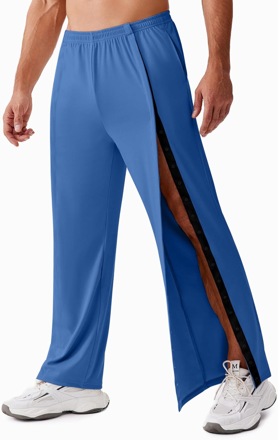 Deyeek Tear Away Pants for Men Open Bottom Side Snap On Sweatpants Baggy Post Knee Hip Leg Surgery Recovery Pant with Pockets