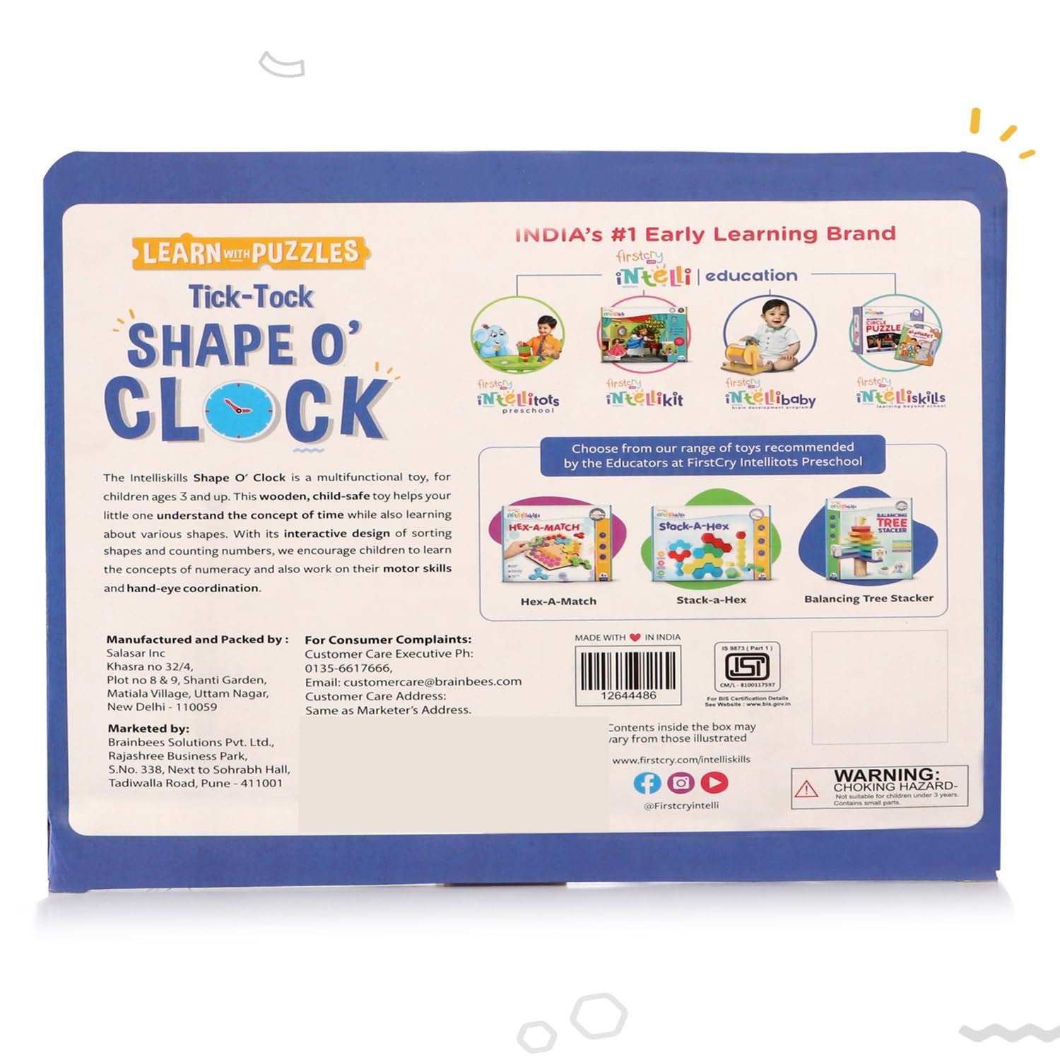 FIRSTCRY INTELLISKILLS Premium Tick-Tock O' Shape Stacking & Sorting Wooden Clock,Time Learning Clock Puzzle for kids, Early Learning & Educational Montessori Toys for 2+ Years,12 Shapes,Birthday Gift - Image 8 thumbnail