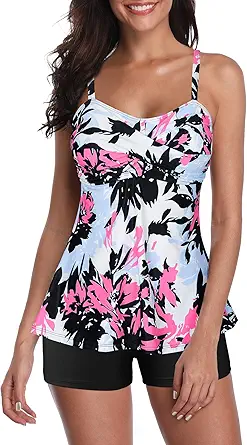Century Star 2024 Two Piece Womens Tankini Swimsuits Modest Tankini Bathing Suit Tops with Shorts Tummy Control Swimwear