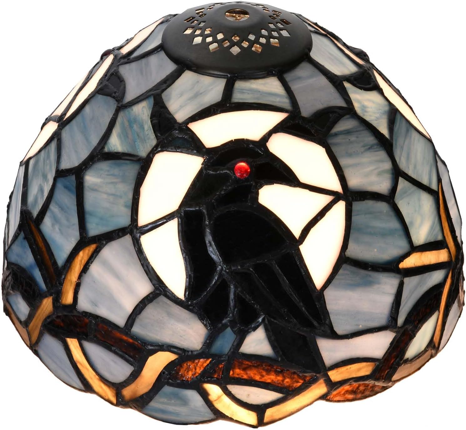 Bieye S12010 Raven Sitting on Bare Tree Tranch Against Full Moon Tiffany Style Stained Glass Lampshade (Dark Blue, 8Wx5.5H)