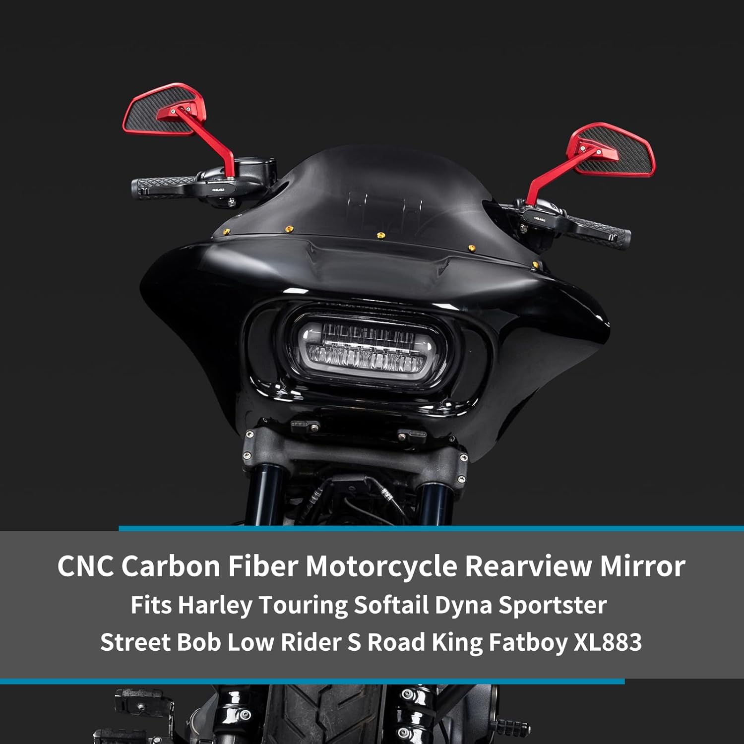 Motorcycle Rearview Mirror, CNC Carbon Fiber Rearview Mirror Fit For Harley Touring, Softail, Dyna, Sportster, Street Bob, Low Rider S, Road King, Fat Boy, and XL883 (Red)