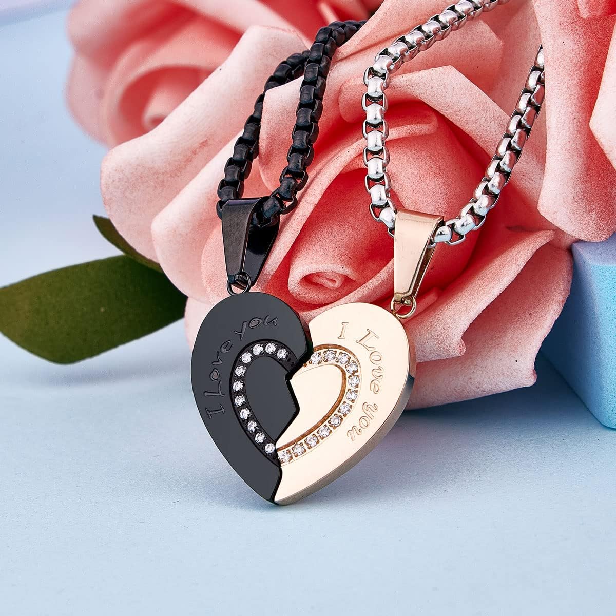 Wolentty Couple Matching Necklaces Broken Heart Pendants Inlaid Zirconic Stone Jewelry Gift for Valentines Day - Image 5