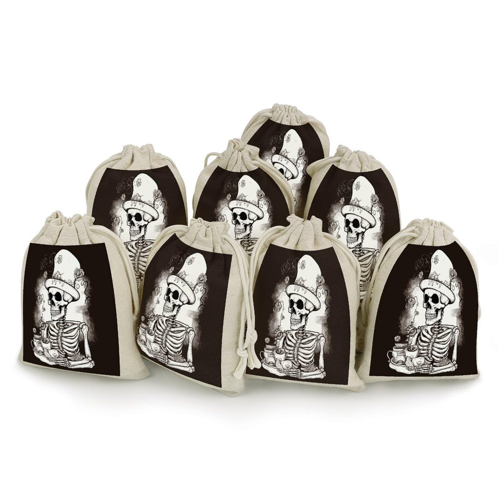 Adfgyerh Style Skeleton Chef Bags With Drawstring Reusable,Jewelry Bags 4.9 X 6.7 Inch, Set Of 8,Gift Bags For Party Wedding Storage Home Supplies