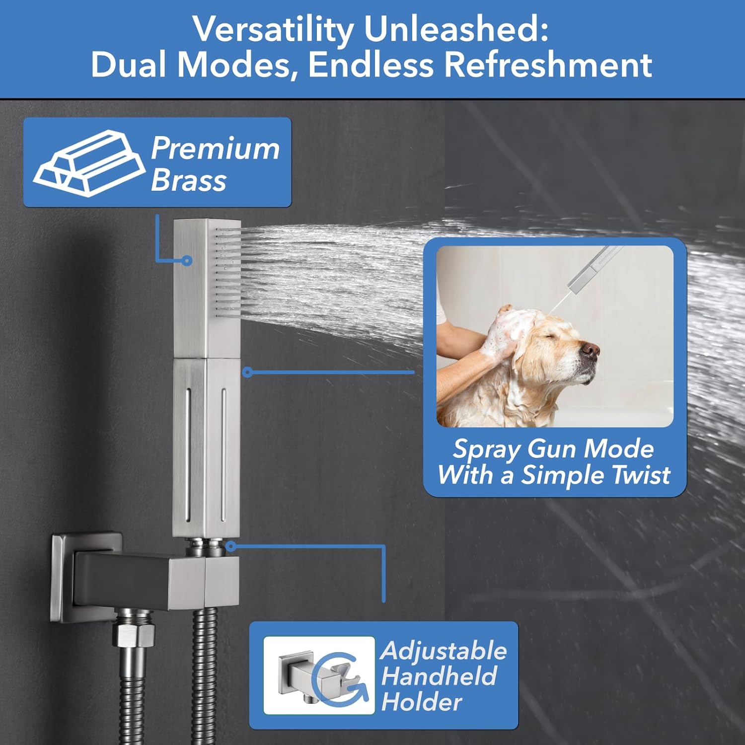 VANFOXLE Shower Faucet Set Brushed Nickel Shower System,Four Modes Shower Faucet with 2 in 1 Handheld,Ceiling Mount 10 Inch Shower Head with Waterfall Spout, 4 PCS Dual Modes Body Jets