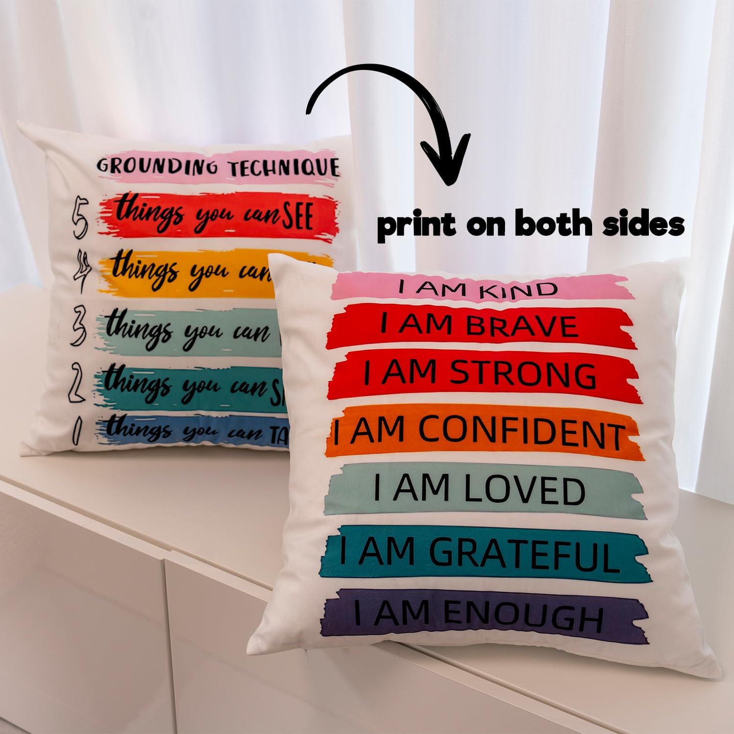 Dibor Inspirational Grounding Technique All Feelings are Okay Reversible Throw Pillow Covers 18x18 in Set of 2,Home Mental Health Therapist Office Decorative Cushion Covers, Therapist Gifts for Women
