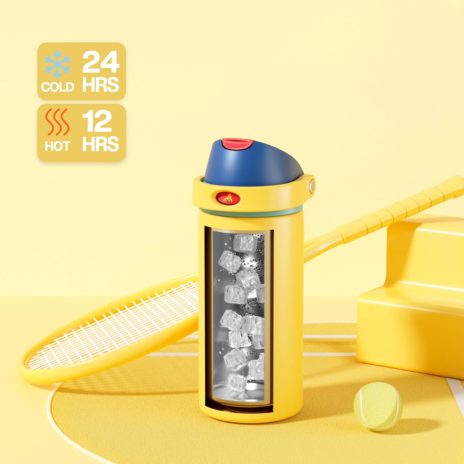 POWCAN 18 oz Stainless Steel Water Bottle: 2-in-1 Push-Button Spout & Quick-Flip Straw, Leakproof, Cold 24Hrs, Fits Car Cup Holder, Insulated Sports Water Bottle for Women, Girls (Red Apple Charm) - Image 3