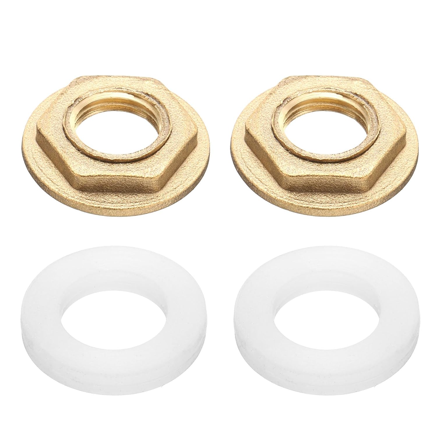 uxcell 2Pcs Brass Lock Nuts Pipe Fitting, G3/4"-14 Female Hex Locknut, Flange Single Hole Faucet Lock Nut with Silicone Washer for Kitchen Basin Sink Plumbing