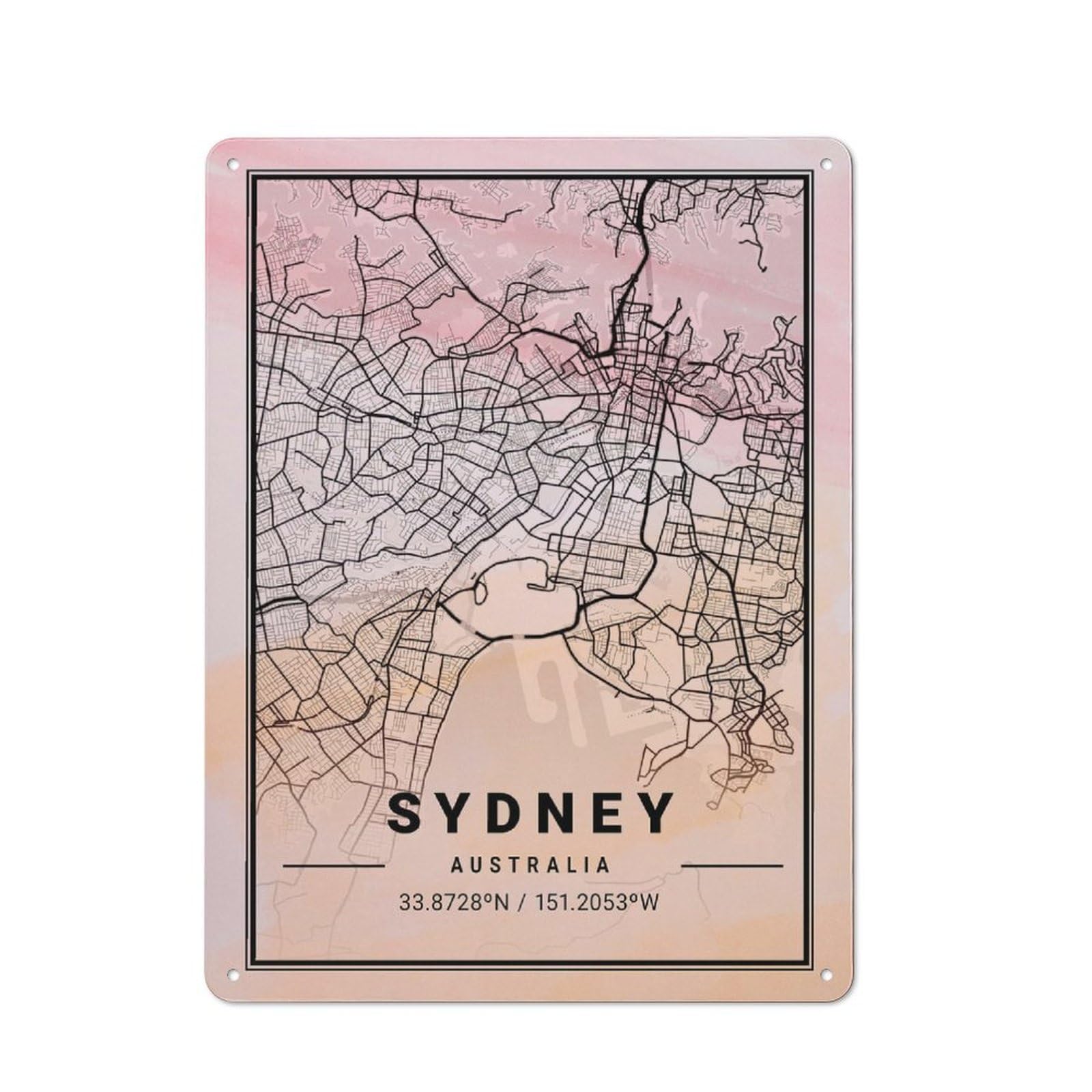 Junmoney Sydney City Map Australia Metal Wall Sign 40X30cm Featuring For Home Bar Wall, Housewarming Present For People Styling Home Bar