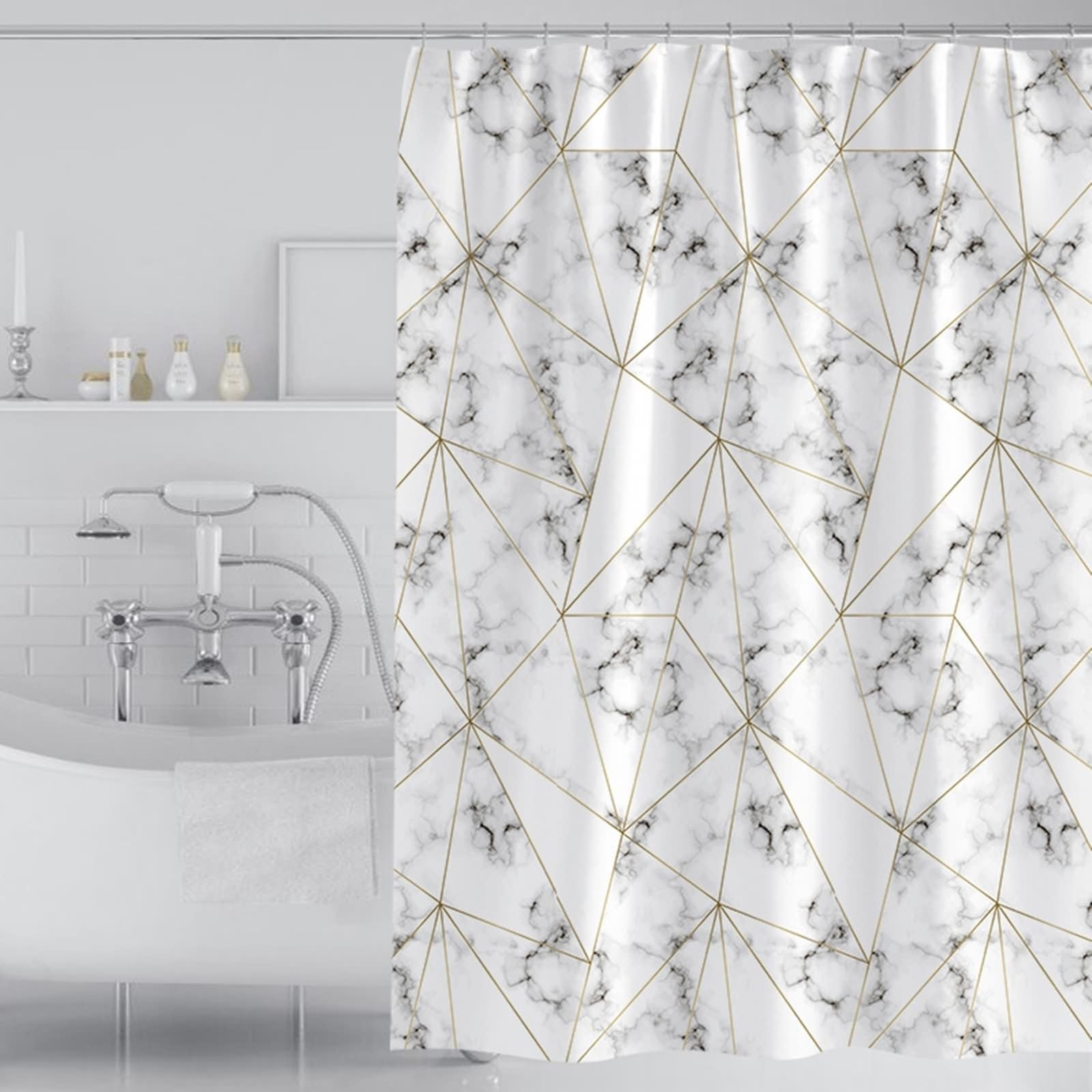 Rideau de douche 260x200cm en polyester imperméable à motif géométrique marbré