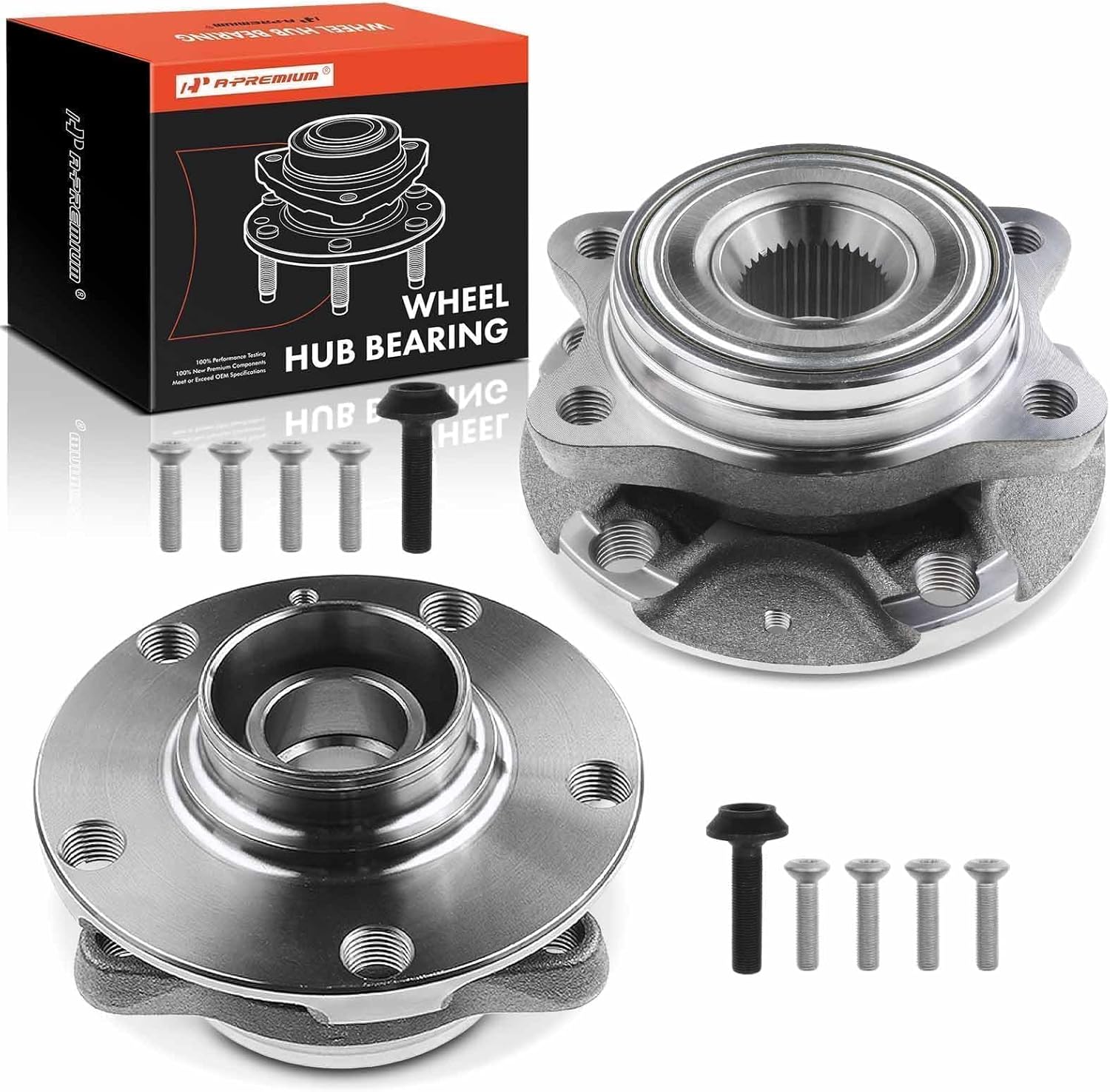A-Premium 2 x Pre-Pressed Front Wheel Bearing and Hub Assembly Compatible with VW Passat 2003-2004 & Audi A4 2002-2008, A4 Quattro 2002-2008, A6 2002-2004, A6 Quattro 2002-2004, RS4 2007-2008, S4