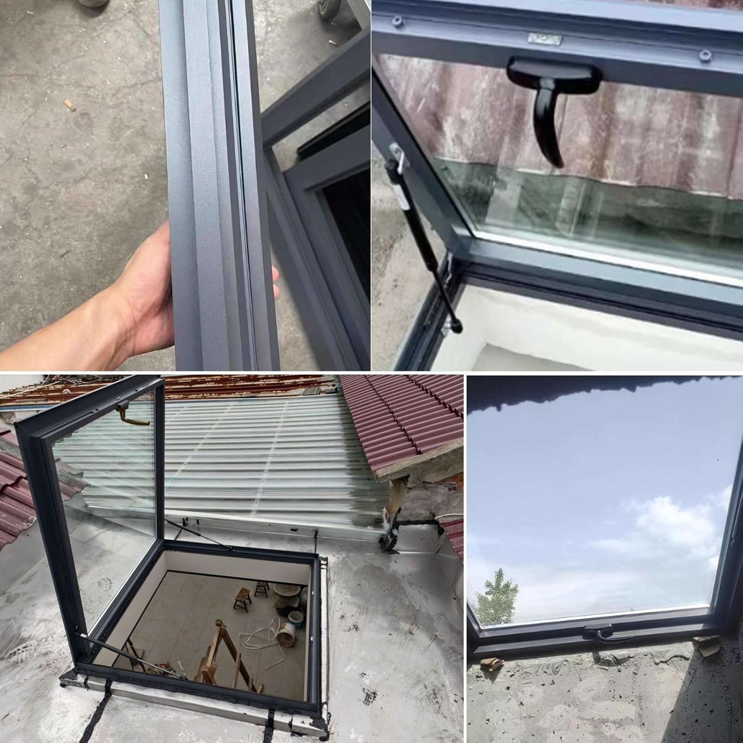 Indoor Attic Skylight Windows 19.7"x39.4" Venting Egress Roof Windows Aluminum Frame And Tempered Glass Sunroom Window Basement Window Well Covers 80° Opening Easy To Install