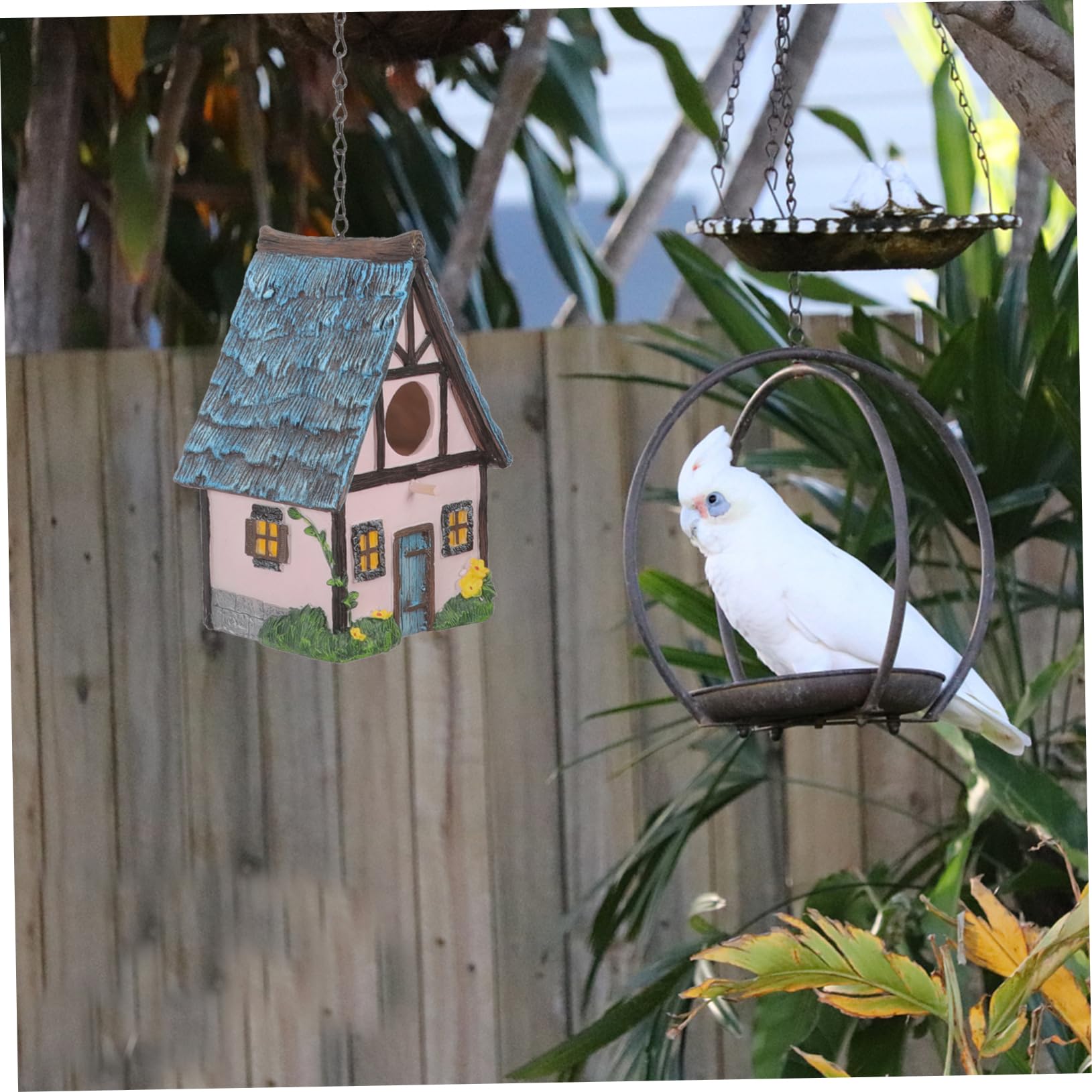 Vogelhaus Aus Kunstharz Hängend Mit Reetdach Für Garten Terrasse Wetterfestes Vogelnest Winter Unterschlupf Und Vogelnistkasten Outdoor Dekoration
