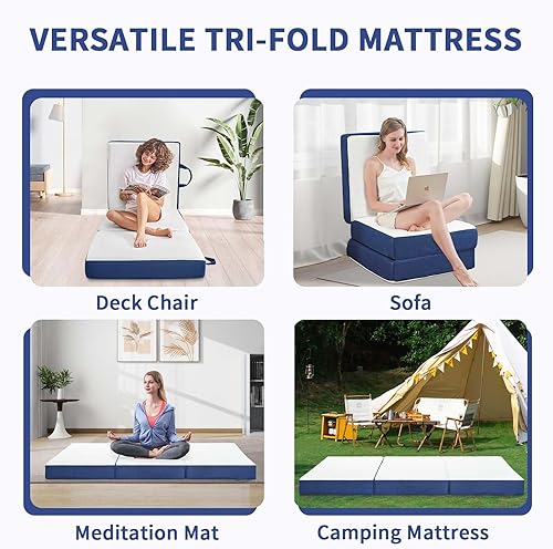 Miniatura 3 de Colchón Plegable Tamaño Individual, Espuma Viscoelástica de 6 Pulgadas Tri Portátil Trifold Colchón Topper Individual con Funda Transpirable y