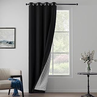 Black Heavy Soundproof Curtains for Window 3-in-1 Full Blackout Drapes Noise Canceling Heat Insulating Winter Curtains for Bedroom Living Room (1 Panel, Black, 50" x 84")