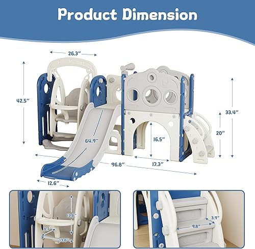 Miniatura 2 de Tobogán, columpio y tobogán para niños pequeños con aro de baloncesto, telescopio para interiores y exteriores, juego de juegos