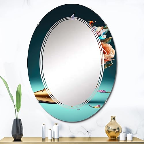 Miniatura 2 de Blue Floral Hight Heels IV- Vanity Mirror, Bathroom Mirrors, Wall Mirrors for Living Room, Bedroom - Oval Mirror - Large 20'x30', 24'x36'