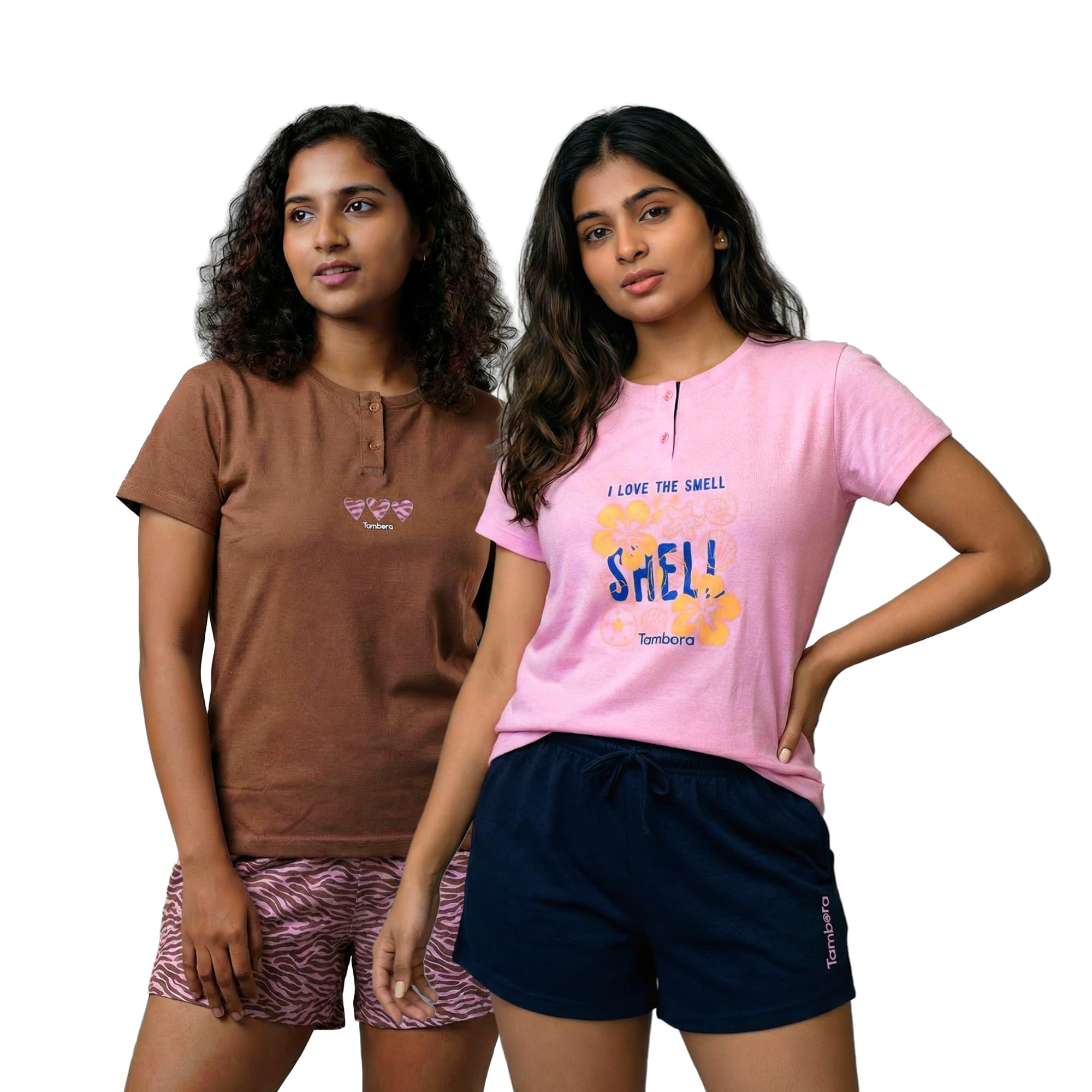 Women’s Henley Lounge Set – Pack of 2 Cotton T-Shirts & Shorts, Comfortable Casual Set for Girls-image-37