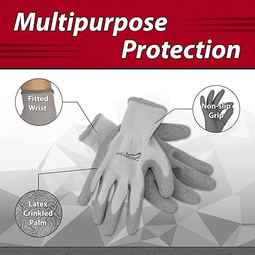 Miniatura 3 de SAFE HANDLER Guantes de agarre ultra elásticos  Agarre recubierto de látex arrugado, forro grueso, comodidad y flexibilidad, gris, OSFM, 1 par (2
