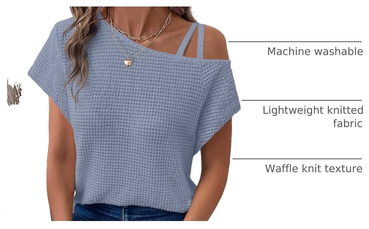 Dokotoo Womens Summer Tops Off One Shoulder Waffle Knit Short Sleeve T-Shirts Casual Lightweight Solid Color Blouses image 4