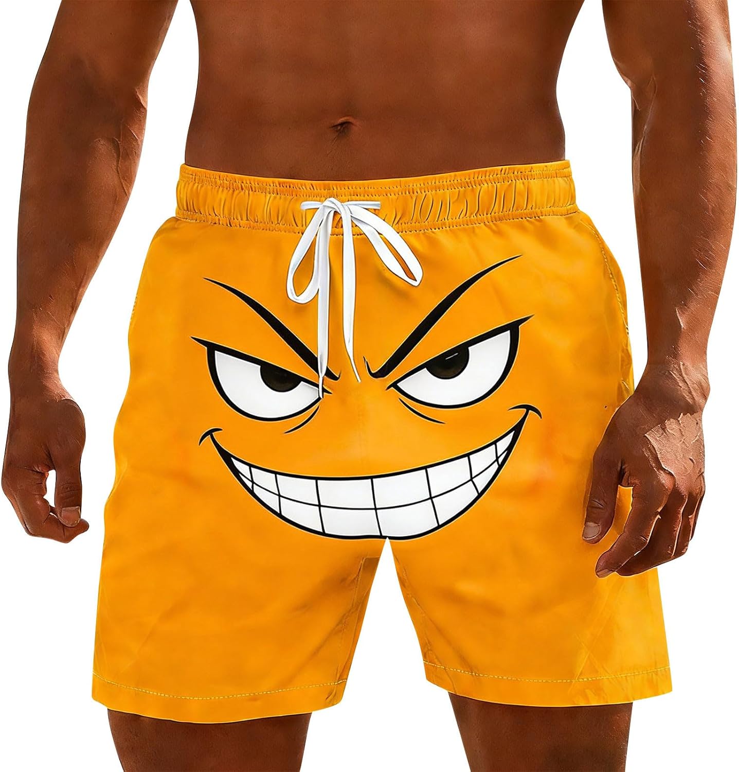 Shorts for Men Funny Graphic Print Straight Leg Short Pants Elastic Waist Summer Casual Beach Shorts