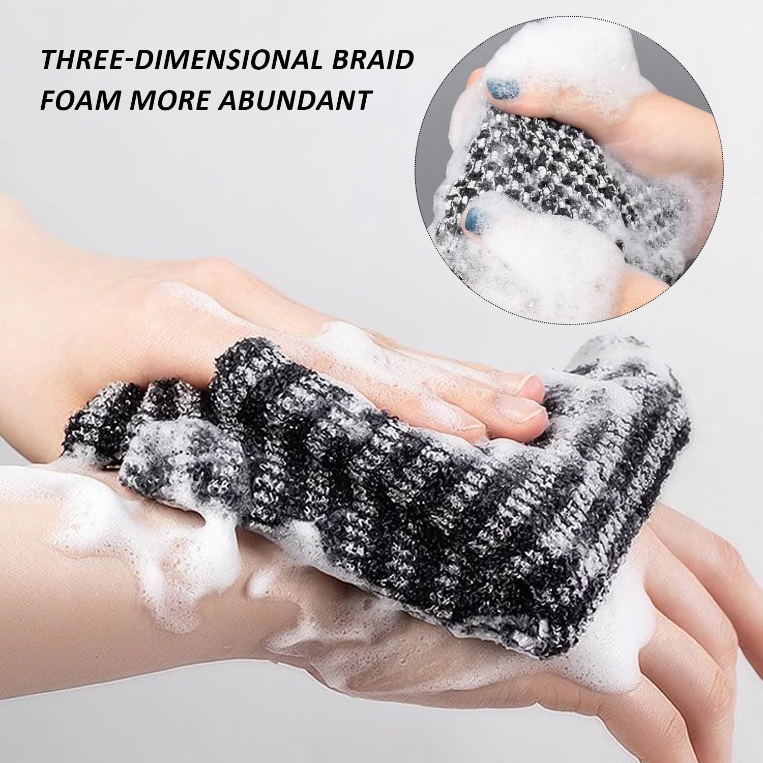 BEIBXHQQ 2 Pieces Mesh Bath Towels, Exfoliating Bath Towels, Cleansing Towels, Mesh Antibacterial Bath Towels, Suitable for Home Bathrooms, Bathhouses, Hot Springs and Other Places (Black and White) - Image 4