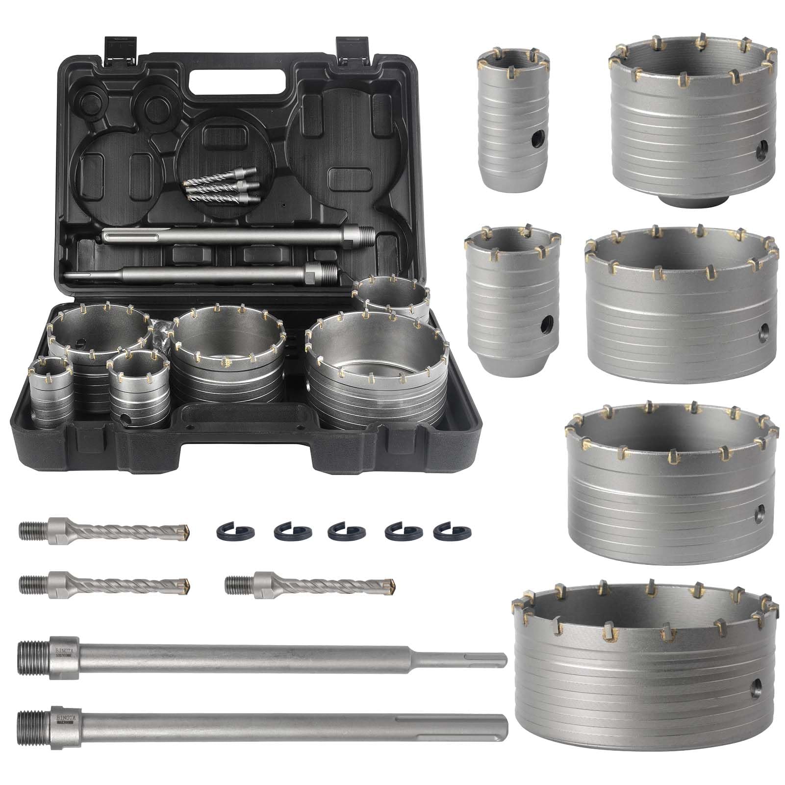 BINOTA 13PCS Concrete Hole Saw Kit, Rotary Hammer Core Bit Hole Saw, with SDS Plus and SDS MAX Shank, for Concrete Cement Brick Wall Stone Masonry, Core bit Set 40 55 80 100 110 130 mm โ image 1