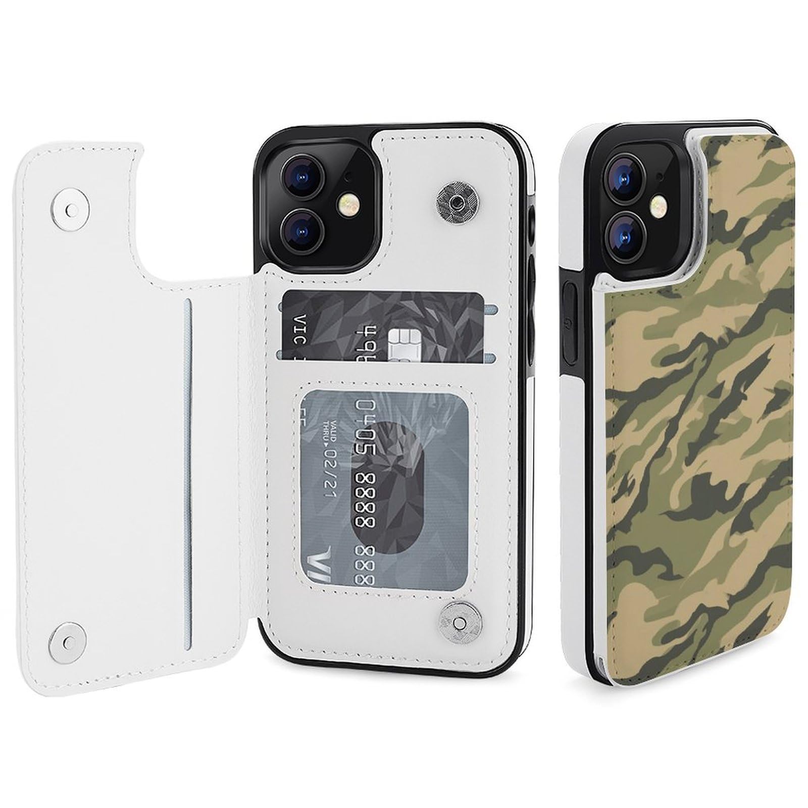 Funda tipo cartera para iPhone 12 Mini, diseño de rayas de tigre con estampado de camuflaje, funda de piel con ranuras para tarjetas