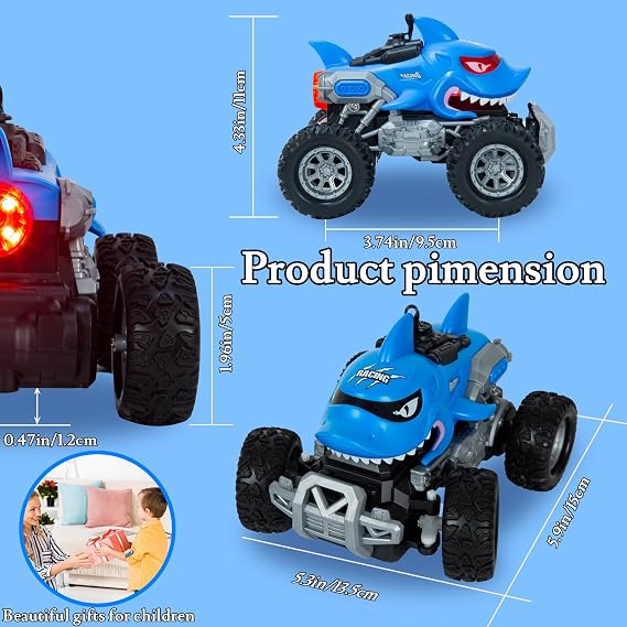 Remote Control Monster Truck for Boys, Shark RC Cars, RC Monster Truck with Spray LED Light, Gift Toy for Boys Kids