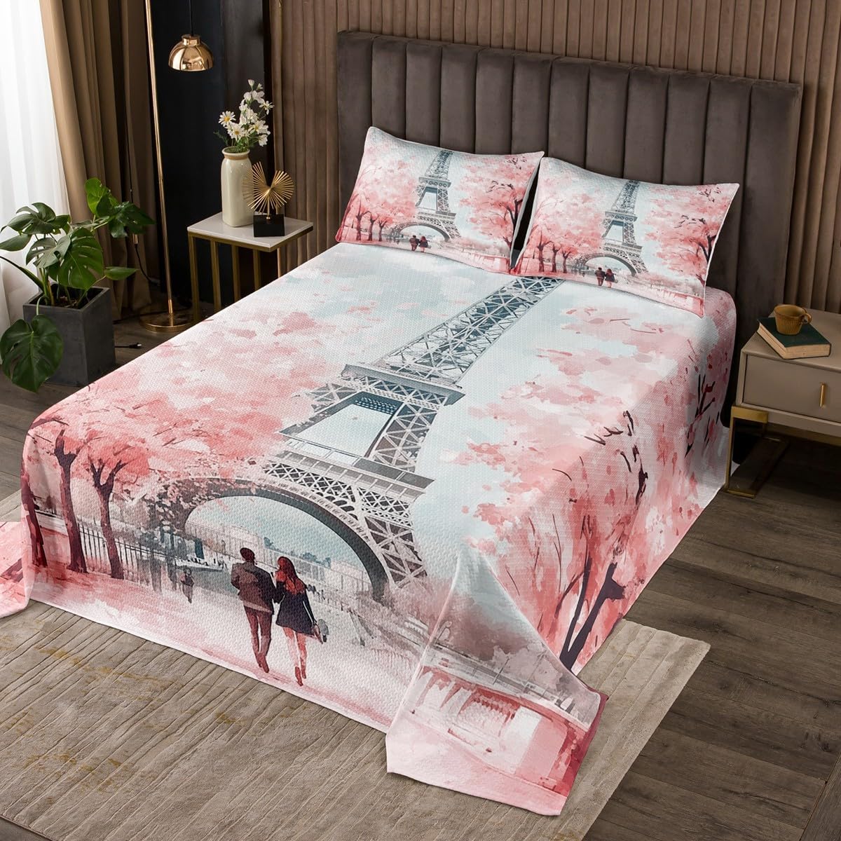 Homewish Flower Fairy Bedspread Twin Size,Blossom Flower Green Leaves Bedding Set for Kids Girls Boys Room Decor,Jungle Botanical Princess Coverlet Set 2Pcs,Nature Microfiber Quilt,1 Pillowcase
