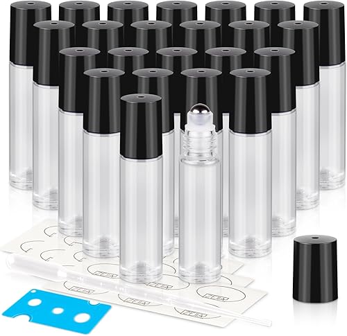 Miniatura 13 de ZEJIA Botellas enrollables de 0.3 fl oz para aceites esenciales, paquete de 24 botellas de vidrio enrollables, botella de perfume recargable
