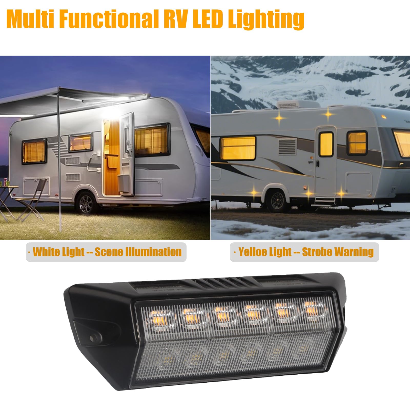 Multifunzione Luce Esterna Camper Led 12V Luci per Veranda Camper IP67 Impermeabile, 2 Colori di Luce - Bianca/Gialla (Guscio nero - Luce bianca/Luce gialla)