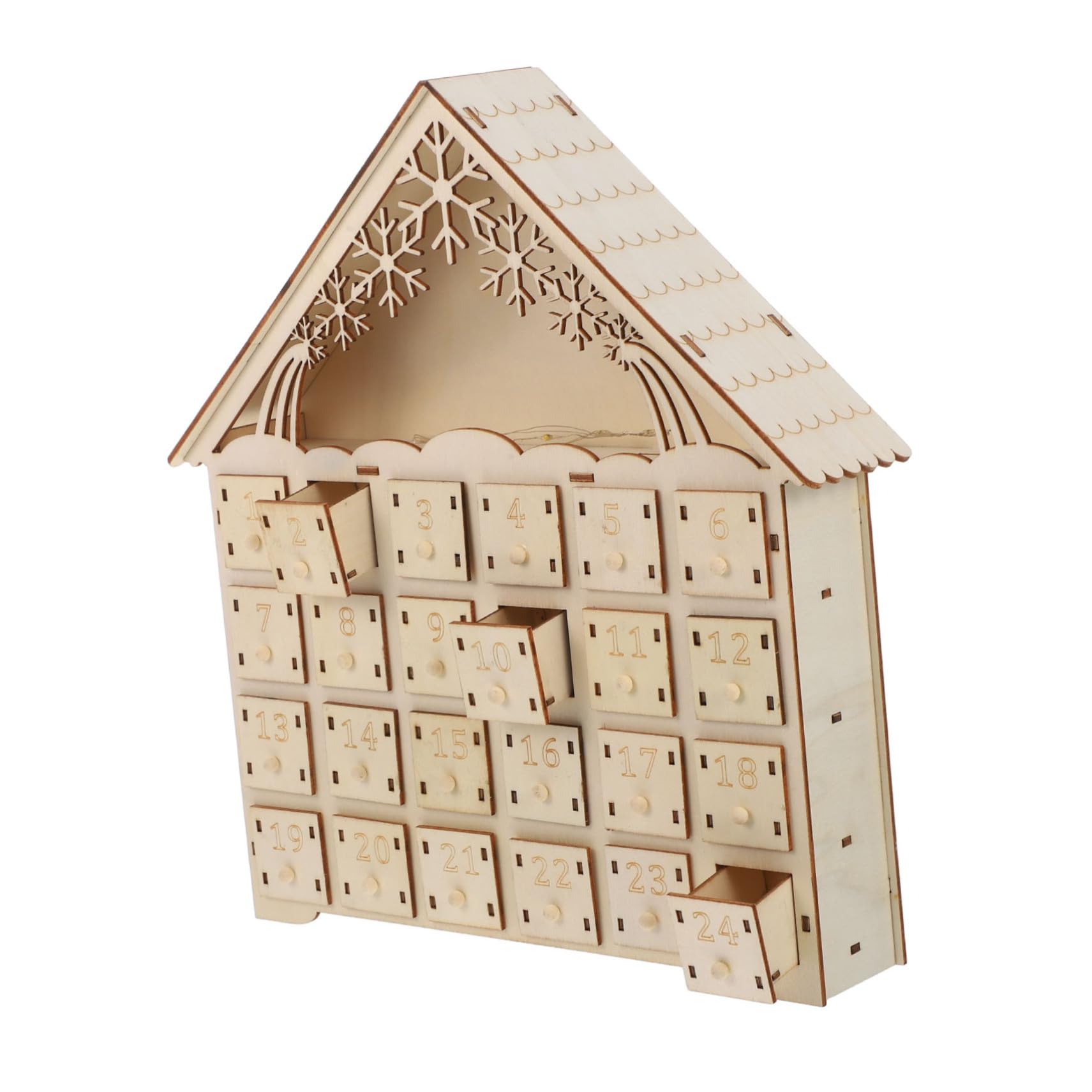 Ciieeo Calendario Avvento di Natale in Legno con Conto alla Rovescia per Feste Casa Avvento Illuminata LED Decorazione Natalizia Ricaricabile Stile Casuale