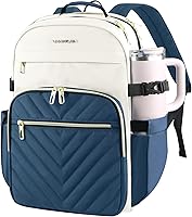 Vista 12 de VANKEAN Mochila para laptop para mujer, Beige-Negro, 15,6 pulg., Mochila para laptop