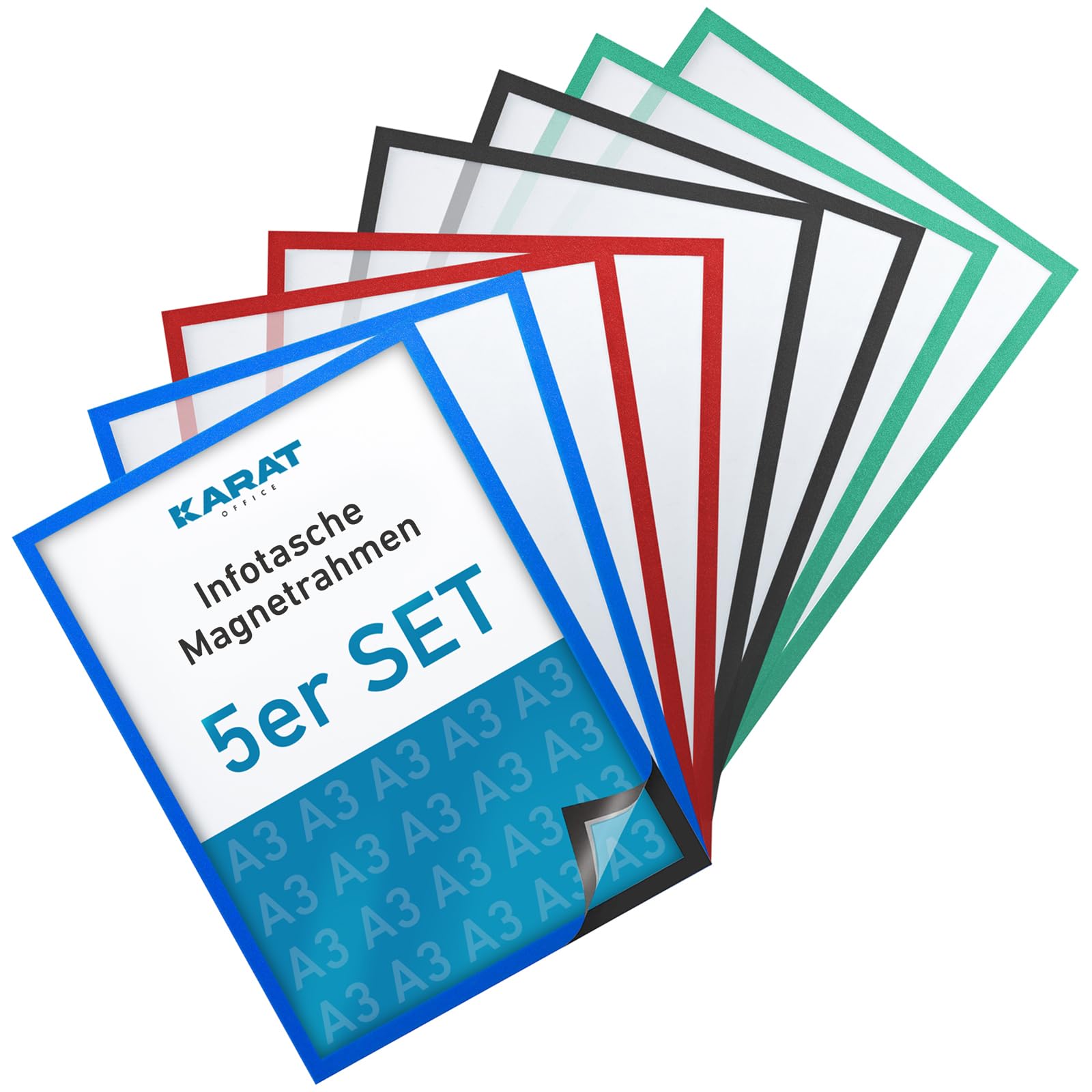 Karat Blue Set Of 5 Magnetic Frames Din A3 Frames For Children's Drawings, Document Holder, Information Bag, Magnetic Picture Frames For Offer Signs, Sheet Holder, Document Bag (Outer Dimensions 45 X 33