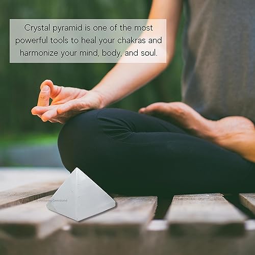 Miniatura 6 de Amazing Gemstone Piedras curativas de cristal de pirámide de selenita, gran figura piramidal de 2 pulgadas de pirámide de piedra natural para