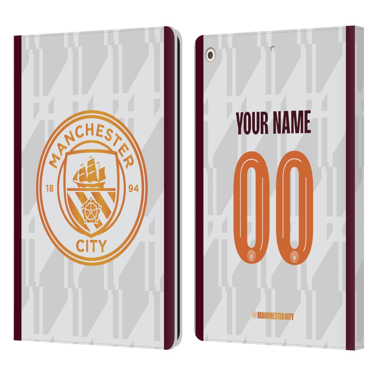 Head Case Designs Officially Licensed Custom Customized Personalized Manchester City Man City FC Away 2023/24 Badge Kit Leather Book Wallet Case Cover Compatible with Apple iPad 10.2 2019/2020/2021