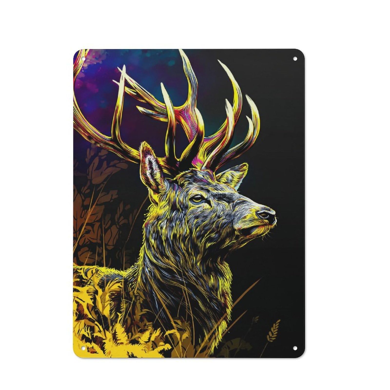 Metal Sign 40x30cm with Neon Deer in Twilight for Garage Wall, Vintage Decor, Winter Wall Decor for People Furnishing A Garage