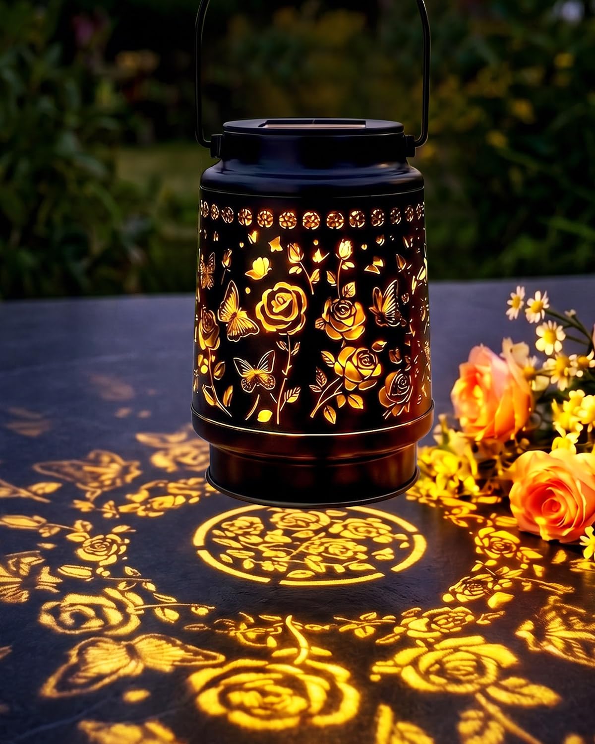 Butterfly Rose Solar Lantern Outdoor Garden Ornament, Waterproof Hanging Light for Patio Lawn Yard Decor, Ideal Gardening Gift for Women Mum Grandma