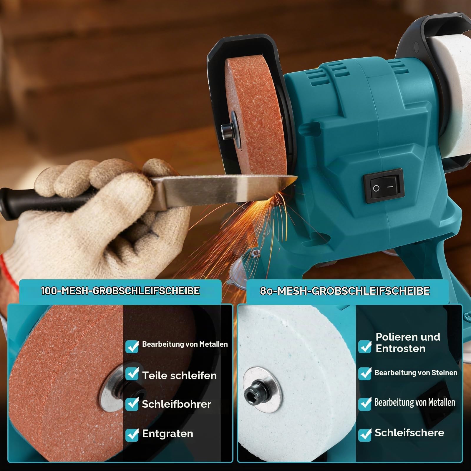 Mini-Bandschleifer kompatibel mit Makita 18V Akku, 150W Elektrischer DIY Poliermaschine mit Stabilem Standfuß, Schleifmaschine zum Schärfen, Polieren und Entrosten (OHNE Akku)