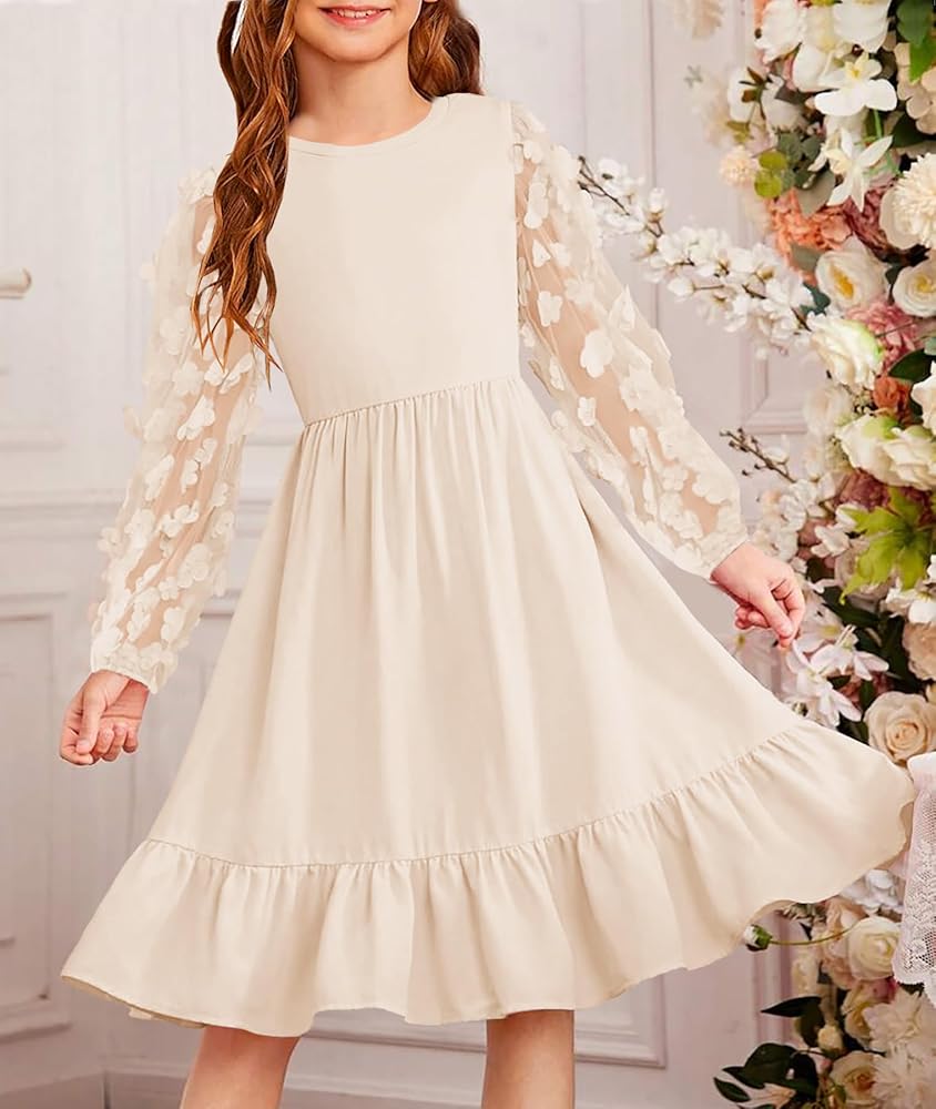 Amazon.com: YOVION Girls Fall Dress Mesh Puff Long Sleeve Ruffle