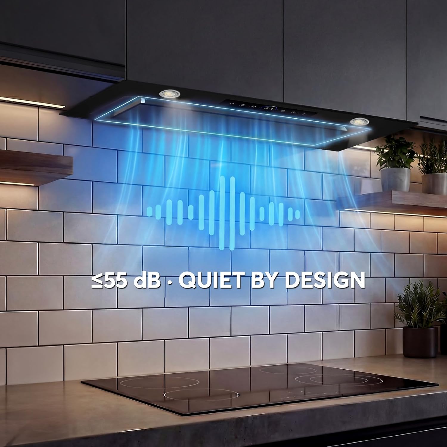 36 inch Built-in/Insert Range Hood 900 CFM, Ducted/Ductless Convertible, 4 Speed Kitchen Vent Hood with Remote & Gesture Control, dimmable LED, Timer