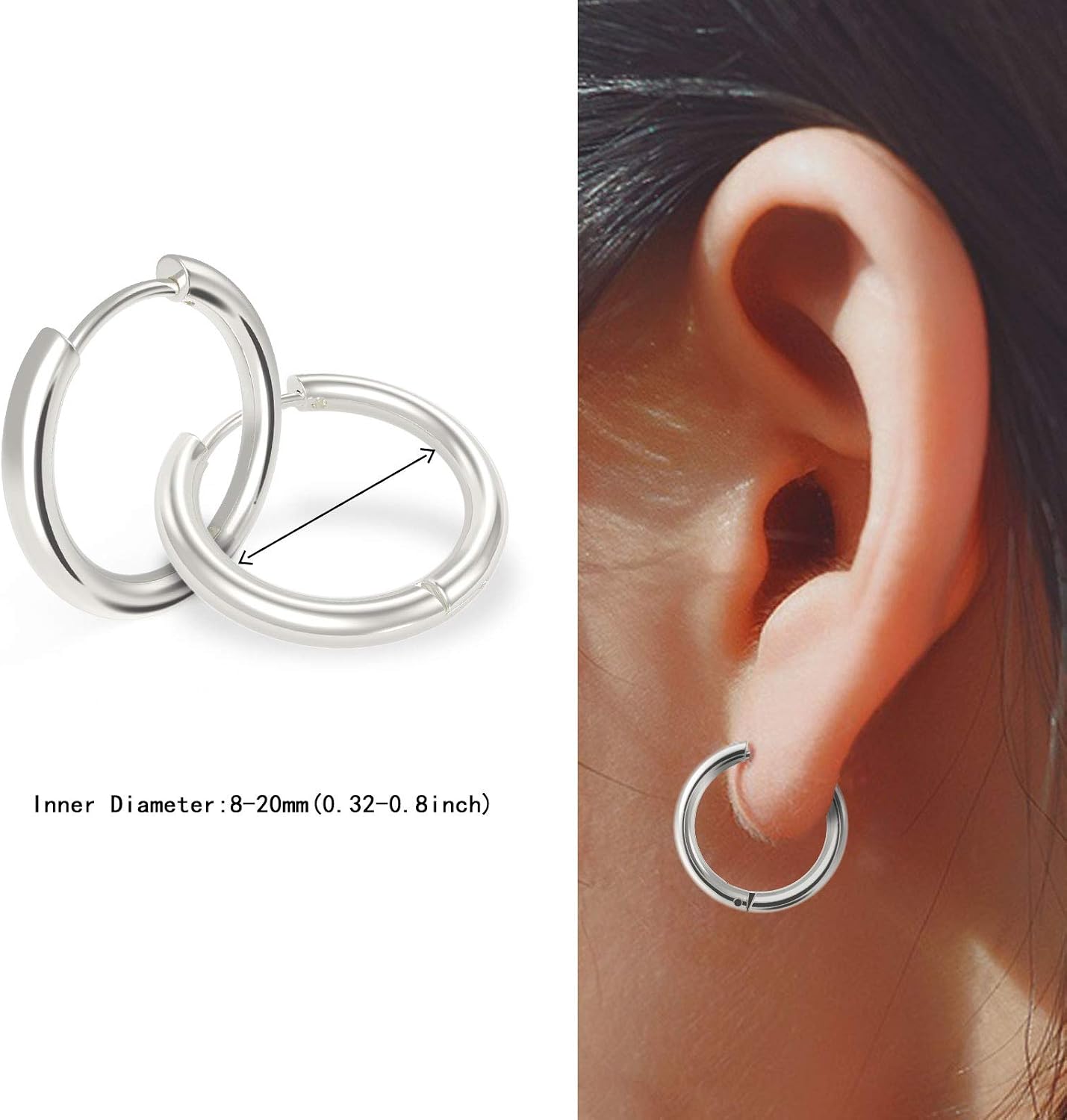 Woffoly 3 works Hugging Hoop Earrings for Women Men 316L Surgical Stainless Steel Huggie Hoop Earrings - Image 4