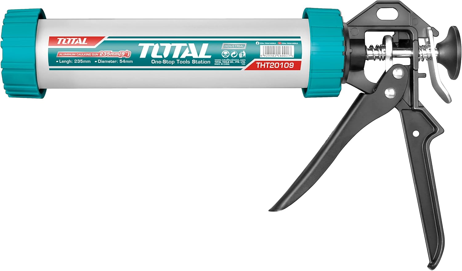 Total Tools - Closed Silicone Applicator Gun | Length 235 mm | With Push Plate | Ergonomic Aluminium Handle | Steel | Corrosion Resistant