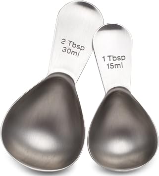 COLETTI Coffee Scoop Pack of 2 - ملعقة كبيرة - مقبض قصير من الفولاذ المقاوم للصدأ لقياس القهوة المطحونة والسكر والخبز 1 و 2 TBSP