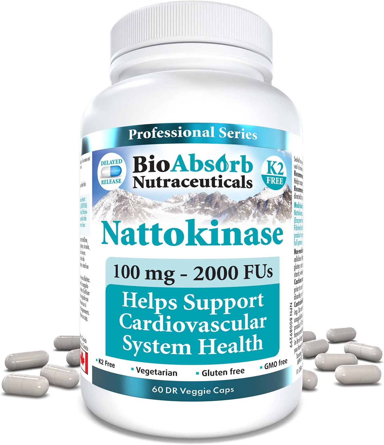 Bio Absorb Nattokinase Supplement. Non-GMO Natto Extract Enzyme. 100 mg, 2000 FUs. 60 Veggie Caps (60-Day Supply)