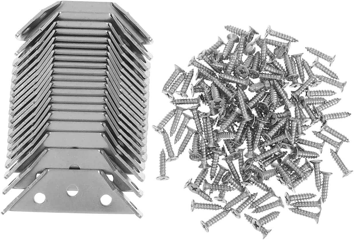 Gadpiparty Heavy Duty Corner Brackets 20 Pack with 140 Screws Triple-Sided Stainless Steel Furniture Connectors for Frame Shelf Support Hardware Set 2.63X0.82X0.51 Inch