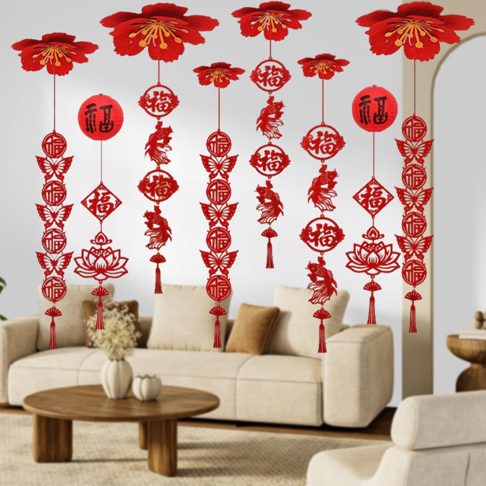 Chinese New Year Ceiling Decoration 2026 Fu Character for Office Celebration Fish|Party Decorations|Home & Garden