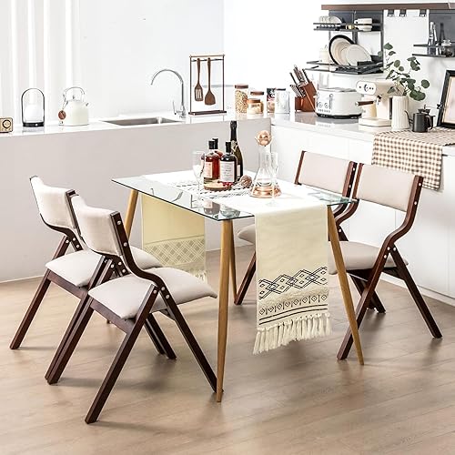 LDAILY Moccha - Silla plegable, sillas de comedor plegables sin montaje con almohadillas deslizantes, sillas plegables con asientos acolchados de